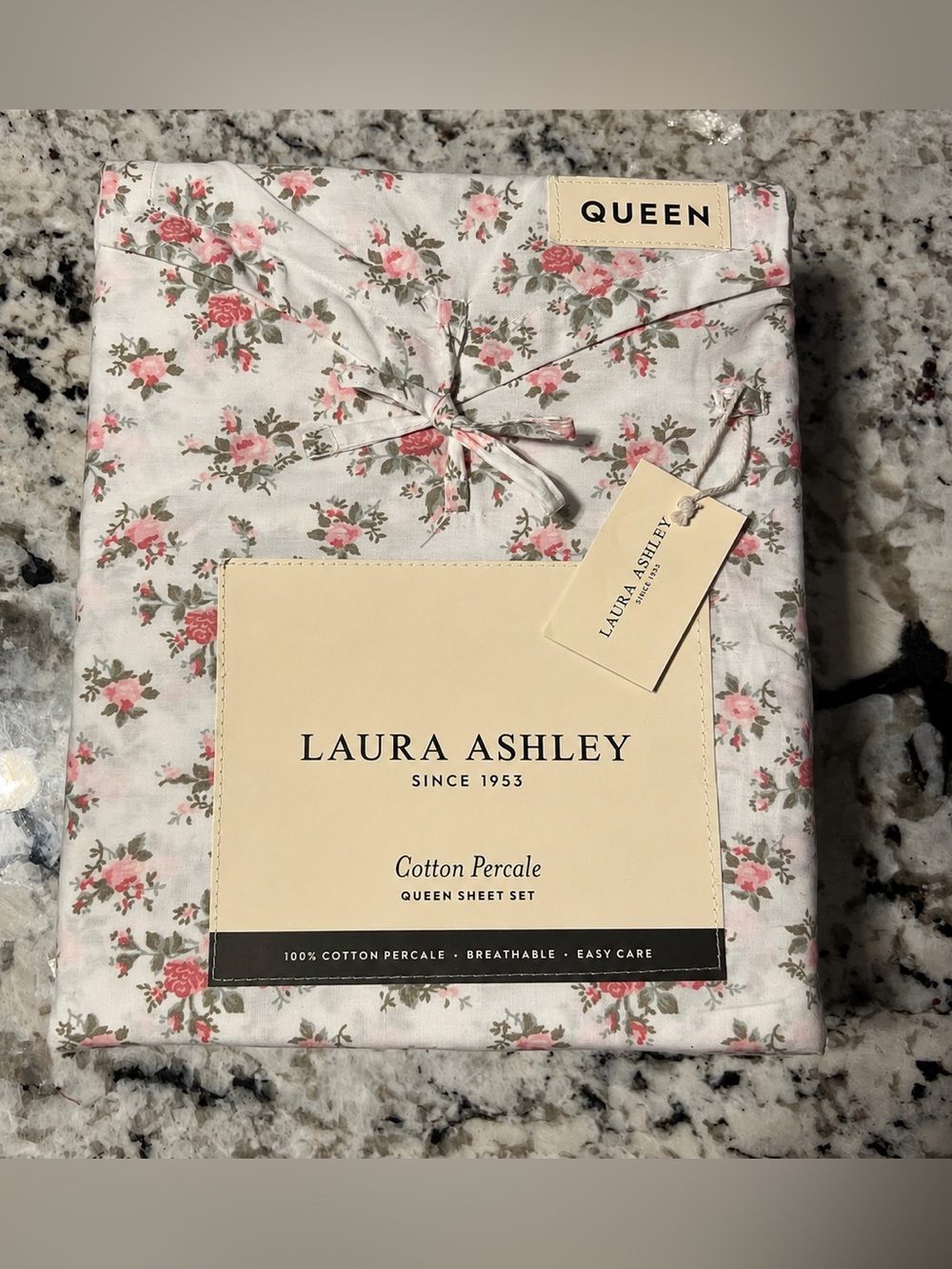 Laura Ashley Leanna Rose Floral Cotton Percale Sheet Set in Pink and White 🌹🌸